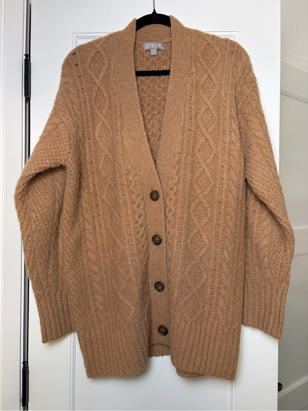 J. Crew Camel Cable Knit Stretch Button-Front Cardigan (Small) - Picture 2 of 5